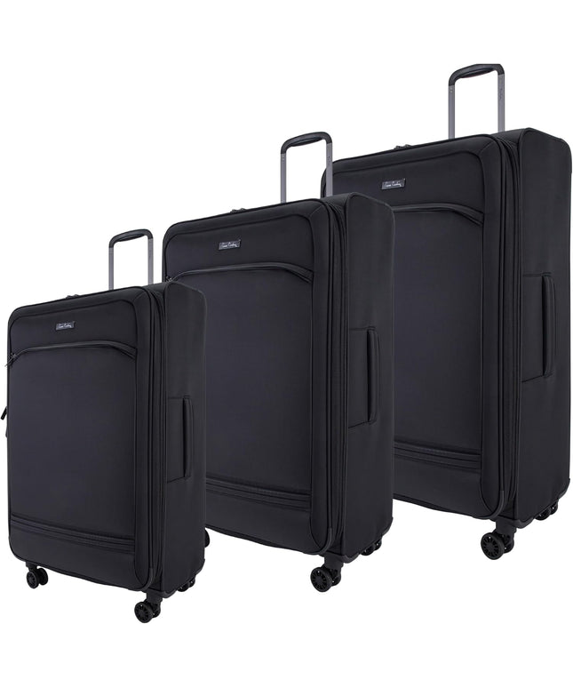 Pierre Cardin Luggage set of 5 Softside Lightweight Suitcase for Travel, TSA Approved Lock, Anti Theft Double Zipper, Mercury Collection (Black)