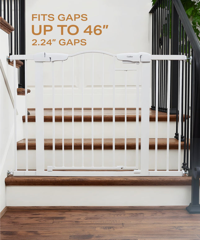 Cumbor 75-116 cm Arched Decor Baby Gate for Stairs No Drill, Mom's Choice Awards Winne, White , 78 cm Tall