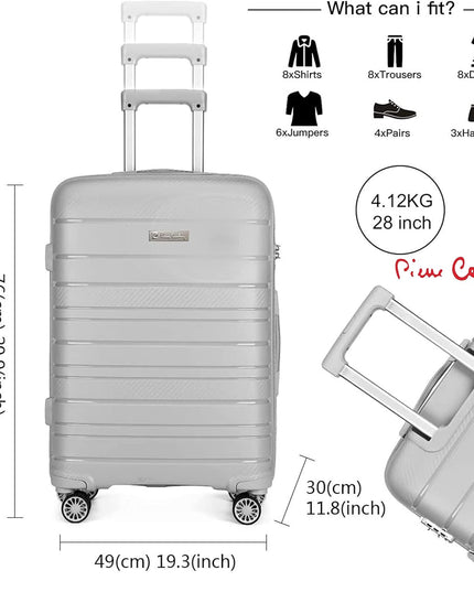 Pierre Cardin UNBREAKABLE Luggage for travel, ANTI Theft Double Zipper Suitcase, 4 Double Wheels (Set of 4, Grey)