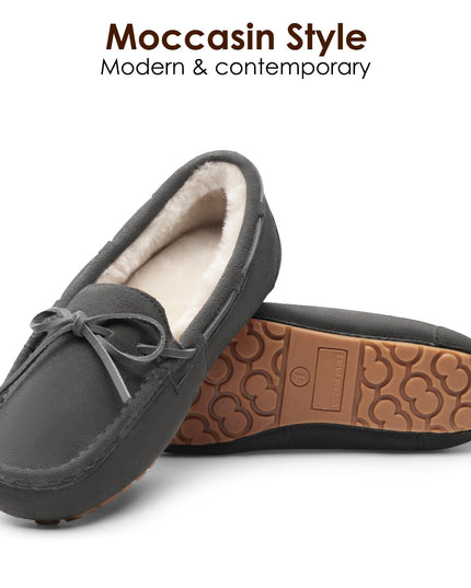 SIZE: 38 - DREAM PAIRS Women's Auzy-02 House Slippers Indoor Outdoor Moccasin Fuzzy Fluffy Furry Loafers Suede Leather Warm Shoes Size 6.5-7, Grey