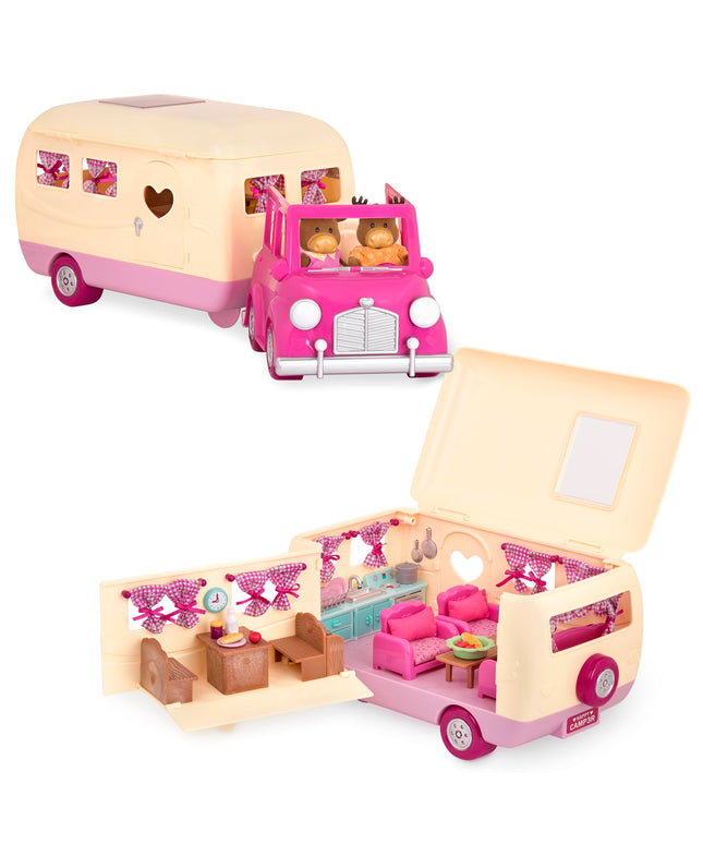 Li’l Woodzeez – Happy Camper Pink with Detachable Toy Vehicle – 40 Pcs Dollhouse Playset Including Furnitures, Play Food & Kitchen Accessories for Kids Age 3+ – Doll Figures Sold Seperately