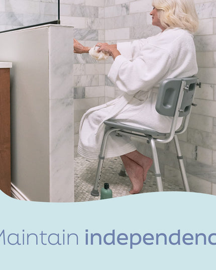 Medline Bath Chair with Back, Shower Chair Stool for Elderly Adults, Height Adjustable Legs, Tool-Free Assembly, Shower Seat with Suction Cup Feet, Gray