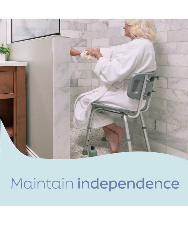 Medline Bath Chair with Back, Shower Chair Stool for Elderly Adults, Height Adjustable Legs, Tool-Free Assembly, Shower Seat with Suction Cup Feet, Gray