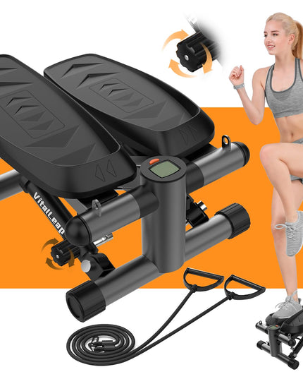 VitalLeap Steppers for Exercise, 16-Level Adjustable Resistance Stair Steppers with Arm Training Bands for Home Fitness