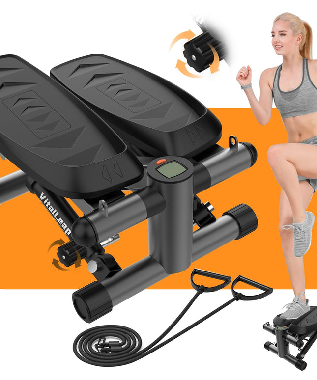 VitalLeap Steppers for Exercise, 16-Level Adjustable Resistance Stair Steppers with Arm Training Bands for Home Fitness