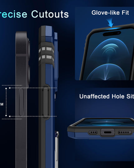 BAHAHOUSES Case for iPhone 15 with Slide Camera Cover, Rotated Ring Kickstand Military Grade Shockproof Protective Cover-Navy Blue