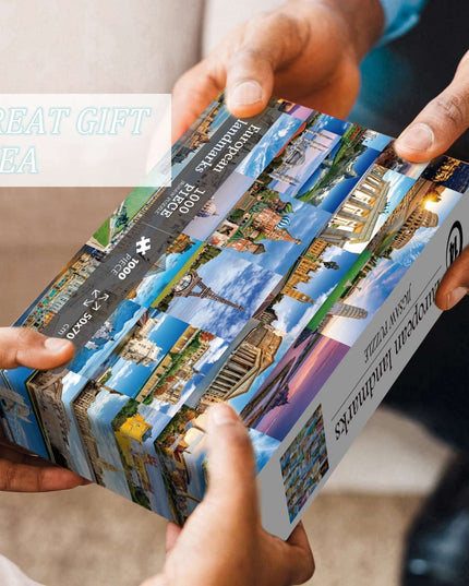 PICKFORU Europe Travel Puzzle 1000 Pieces for Adults, Eiffel Tower Big Ben Colosseum Landscape Puzzle Scenery, Nature Jigsaw Puzzles Paris Italy Landmarks