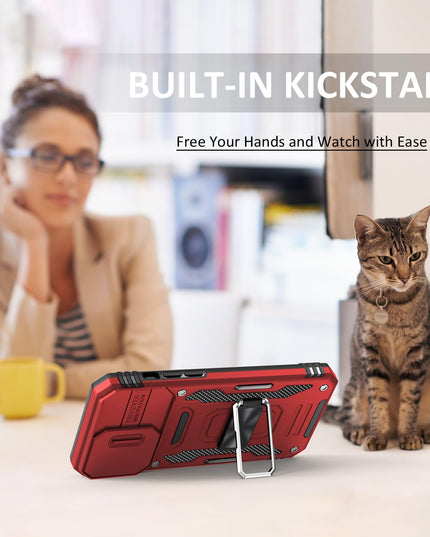 UKLCCU Case for iPhone 15 Pro Phone Case 15 Pro iPhone Case with Slide Camera Cover & Built-in 360° Rotating Kickstand for iPhone 15 Pro - Red