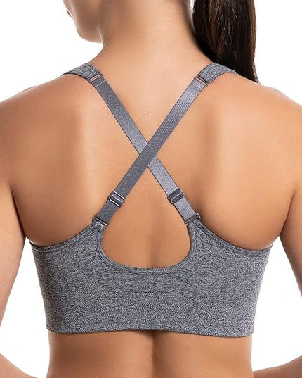 SIZE: XL - Puma Women's Seamless Active Performance Support Sports Bra 2 Pack Grey and Purple