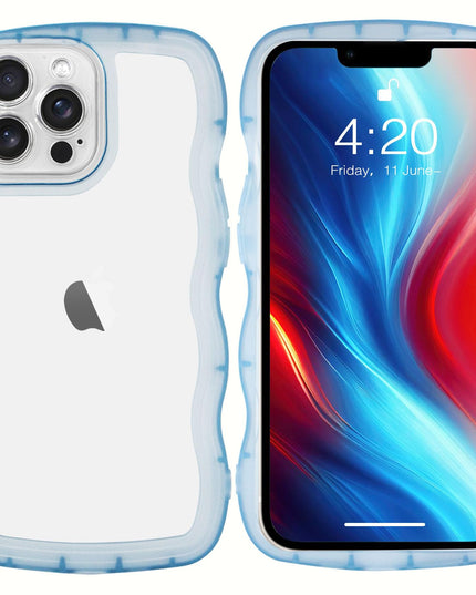 Cute Curly iPhone 13Pro max Case, Clear/Blue