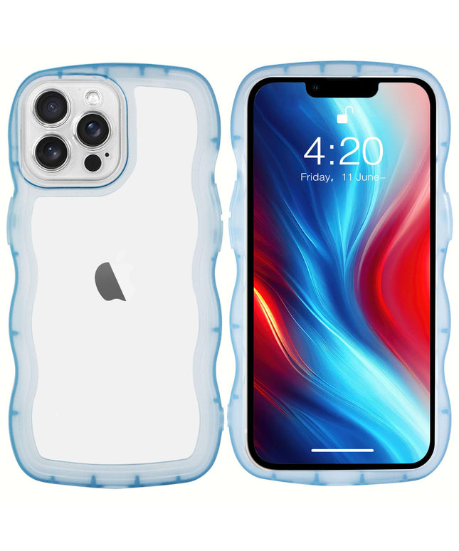Cute Curly iPhone 13Pro max Case, Clear/Blue