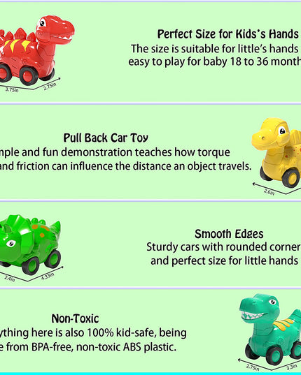 Toddler Car Toy for 2 3 4 5 Years Old, Dinosaur Transport Carrier Truck with 4 Pack Small Pull Back Dino Car, Friction Power Vehicle Christmas Birthday Gift for 18M+ Kids Boys Girls