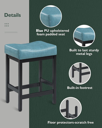 KATDANS Bar Stools Set of 2, 60 cm Counter Height Saddle Bar Stools, Green