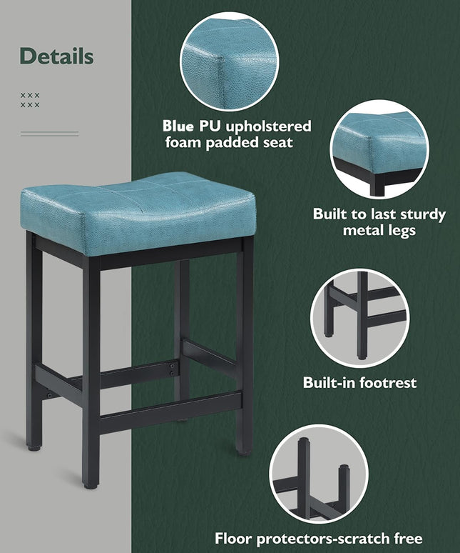 KATDANS Bar Stools Set of 2, 60 cm Counter Height Saddle Bar Stools, Green