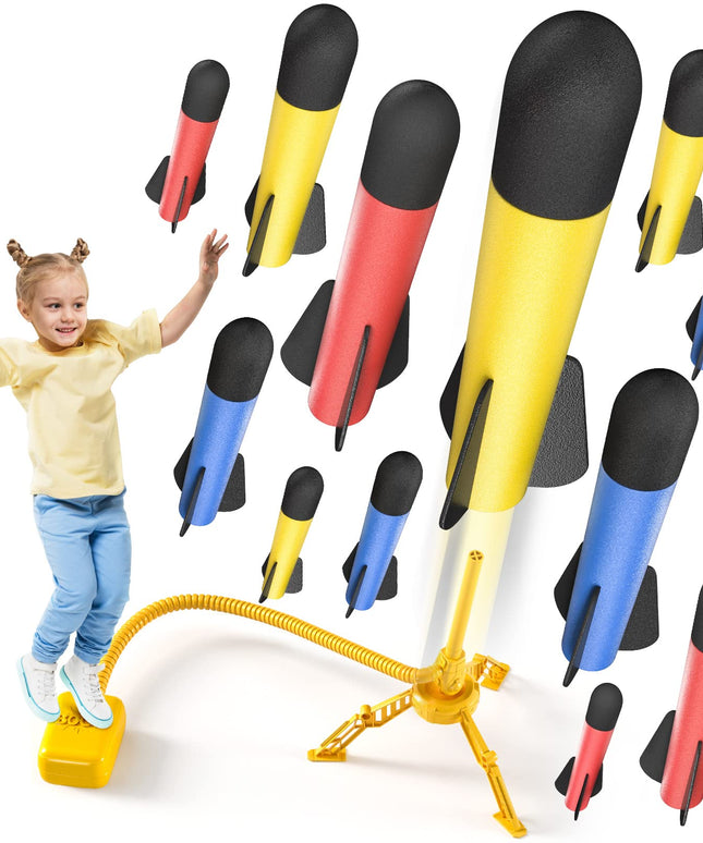 Doloowee Rocket Launcher for Kids,Foam Rockets and Stomp Launcher Pad, Launch up to 100+ft, Kids Outdoor Toys, Birthday Gift Toys for Kids Boys Girls Age 3 4 5 6 + Years Old
