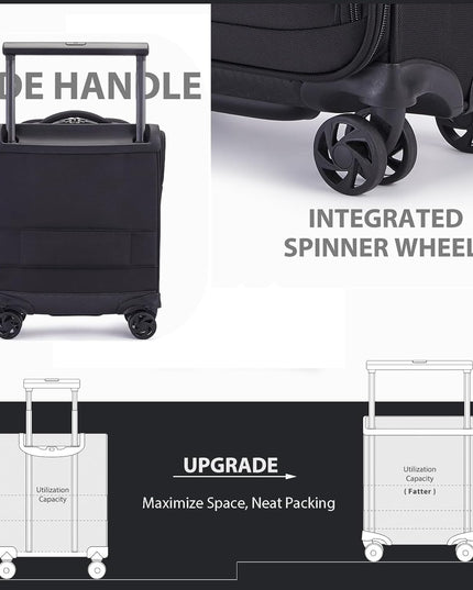 Verage Carry On Luggage with Wheels, 16 Inch Underseat Spinner Luggage Pro, Underseat Personal Item Travel Bag for Men and Women, Carry On Bags for Airplanes, Black