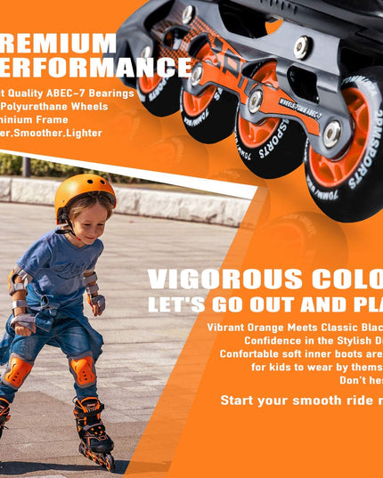 2PM SPORTS Torinx Orange/Red/Green Black Boys Adjustable Inline Skates, Fun Roller Blades for Kids, Beginner Roller Skates for Girls, Men and Ladies