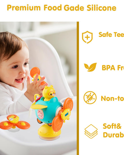 Dowellin 3-in-1 Spinner Toys High Chair Toy Table Toys for Kids, Car Toys and Helicopter Push Pull Toys Sucker Suction Toys for Child, Spinner Bath Toys for Baby Toddlers Infant 1 2 3 Years