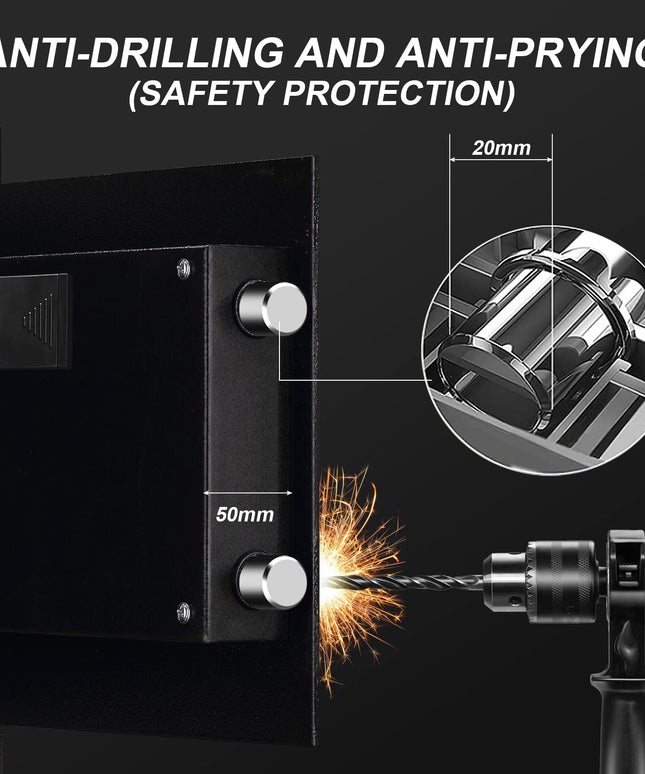 Tenamic Fireproof Safe Box 1.2 Cuft Electronic Digital Security Box, Keypad Small Lock Box Cabinet Safes with Internal Light, Solid Alloy Steel Office Hotel Home Safe with 2 Passwords, Black