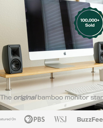 The Original Bamboo Dual Monitor Stand (As Seen On PBS) - 42 Inch Large Monitor Riser for Computer Screens, Laptop or TV - Desk Shelf Adds Storage Space and Improves Ergonomics - Natural