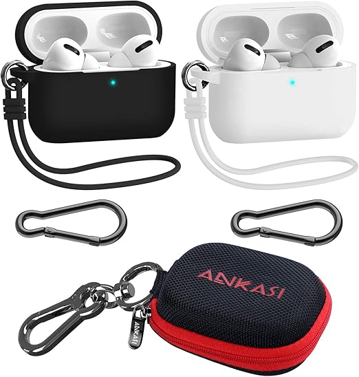ANKASI AirPods Pro Case Cover with Keychain – 2-Pack Full Protective Silicone Case for AirPods Pro 2nd & 1st Generation – Shockproof, Dustproof Skin with Secure Clip for Women, Men, and Teens