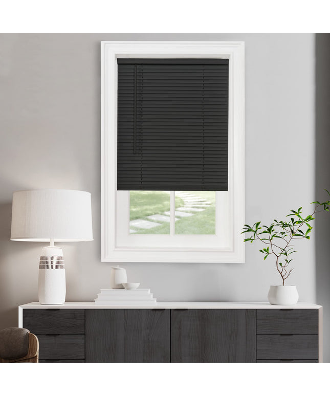 Cordless Light Filtering Mini Blind, 91 cm Width, 182 cm Length, 2.5 cm Slat Size - Black