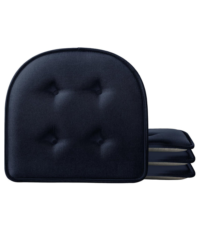 LOVTEX Chair Cushions for Dining Chairs 3 Pack, Non Slip Seat Cushions for Kitchen Chairs, Navy 17 x 16 Tufted Memory Foam Kitchen Chair Cushions Set of 6