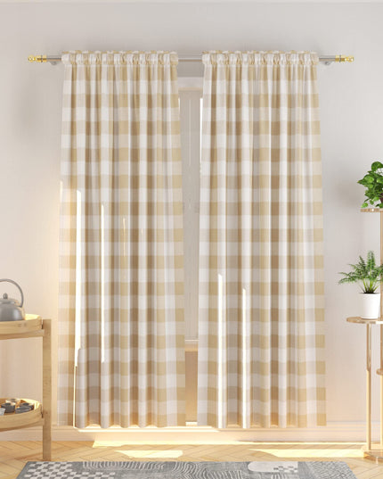 NATUS WEAVER Buffalo Check Cotton Curtains 213 cm Length Kitchen Living Room Bedroom Beige