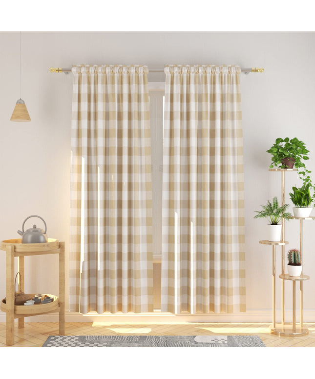NATUS WEAVER Buffalo Check Cotton Curtains 213 cm Length Kitchen Living Room Bedroom Beige