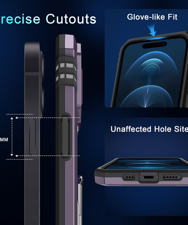 BAHAHOUSES Case for iPhone 15 with Slide Camera Cover, Rotated Ring Kickstand Military Grade Shockproof Protective Cover-Deep Purple