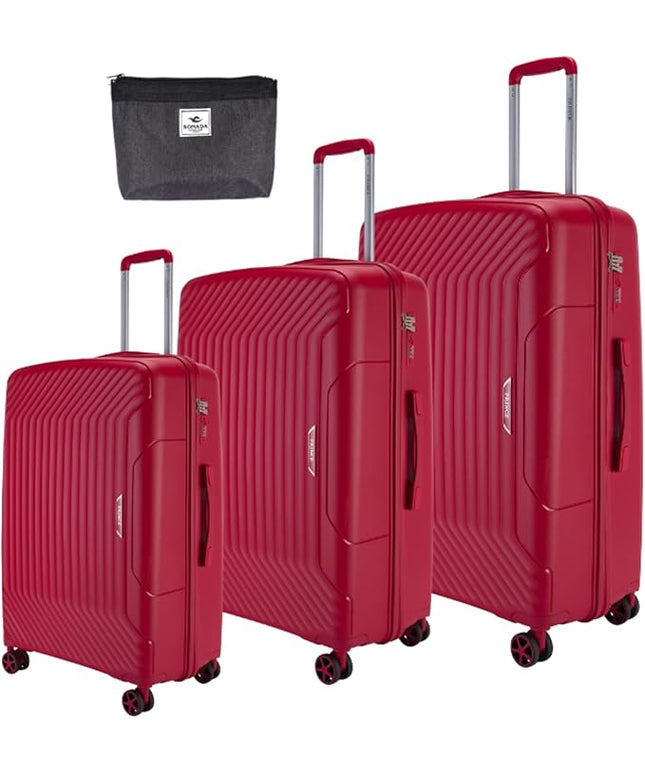 Prince Luggage Set of 3 Unbreakable Luggage with 4 Spinner Wheels, Luggage for Travel Light Weight Anti-Theft Lock,Size 20 24 28 Inch Red