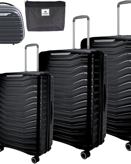 Pierre Cardin Unbreakable Luggage,Expandable Zipper,4 Spiner Whels, Set of 4 PCS Black