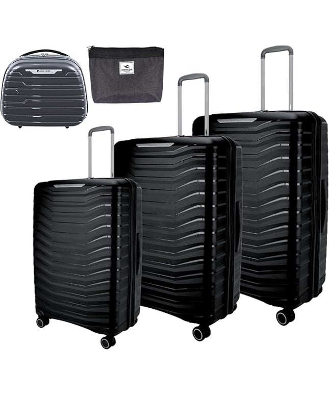 Pierre Cardin Unbreakable Luggage,Expandable Zipper,4 Spiner Whels, Set of 4 PCS Black
