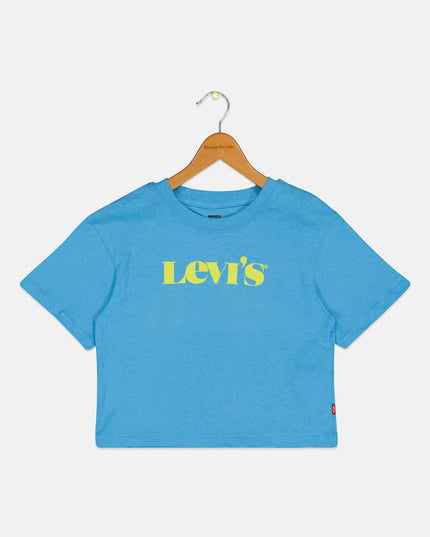 LEVIS Girl Crew Neck Graphic Print Short Sleeve T-Shirt, Sky Blue