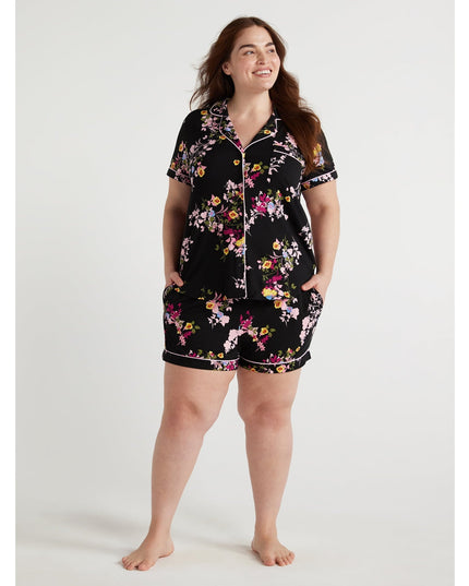 SIZE: L(12-14) - Joyspun Women's Knit Notch Collar Top and Shorts Pajama Set, 2-Piece