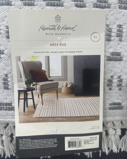 SEALED -150CM X 210CM Pattern Stripe Area Rug Gray/Cream - Hearth & Hand with Magnolia