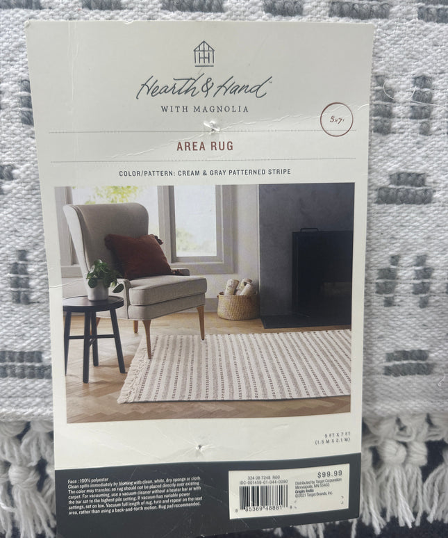 SEALED -150CM X 210CM Pattern Stripe Area Rug Gray/Cream - Hearth & Hand with Magnolia