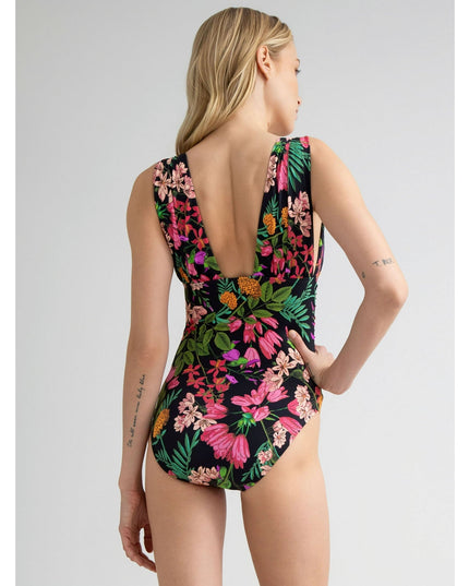 SIZE: L(12-14) - Time and Tru Women's and Women's Plus Plunge V Neck One Piece Swimsuit