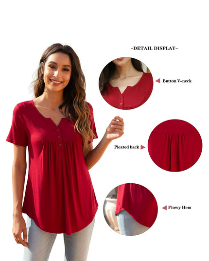 SIZE: XL - a.Jesdani Womens Plus Size Tunic Tops Short Sleeve Casual Floral Henley Shirts