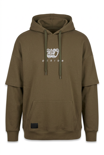 Momento Men's "Design" Graphic Hooded  - Olive Green (Style T102 / M240812)
