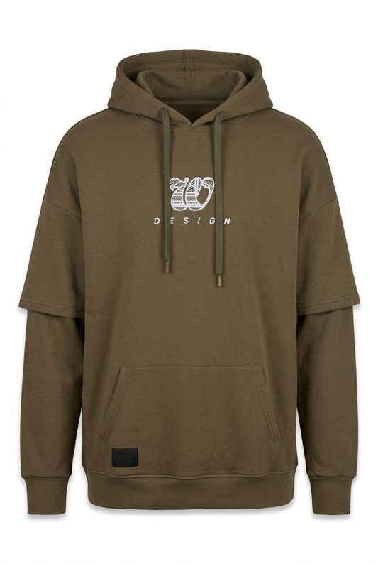 Momento Men's "Design" Graphic Hooded  - Olive Green (Style T102 / M240812)