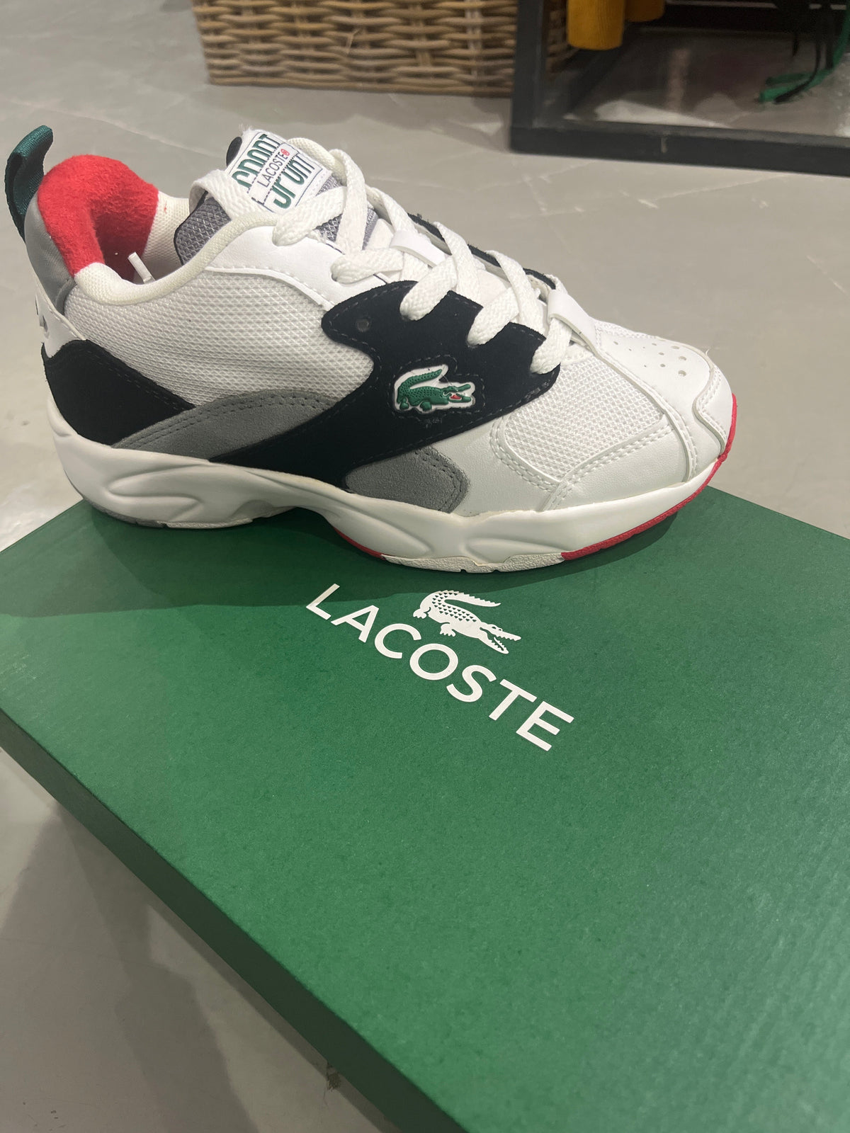 Lacoste Women'S Storm 96 Lo Tricolor Sneakers – White, Black & Red