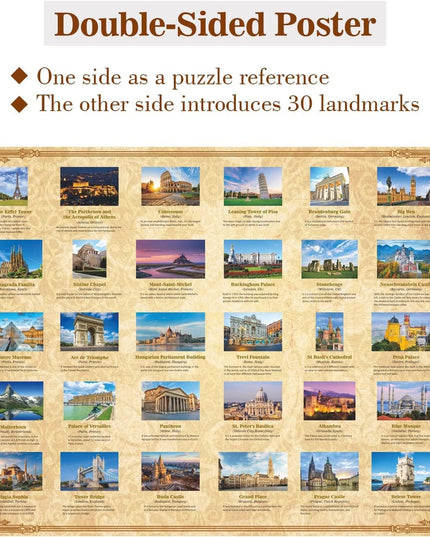PICKFORU Europe Travel Puzzle 1000 Pieces for Adults, Eiffel Tower Big Ben Colosseum Landscape Puzzle Scenery, Nature Jigsaw Puzzles Paris Italy Landmarks