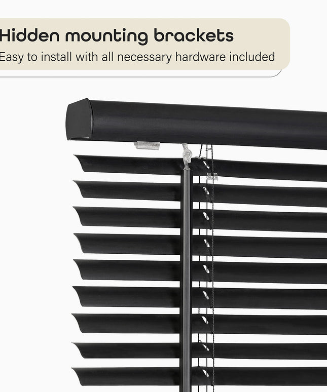 Cordless Light Filtering Mini Blind, 91 cm Width, 182 cm Length, 2.5 cm Slat Size - Black