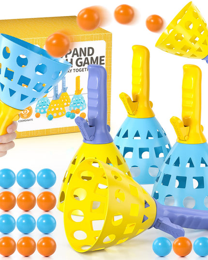 TEMI Pop Pass Catch Ball Game with 4 Catch Launcher Baskets and 20 Balls, Beach Toys Backyard Outdoor Indoor Game Age 3 4 5 6 7 8 9 10+ Years Old Boys Girls Kids Adults Family Christmas Easter Gifts