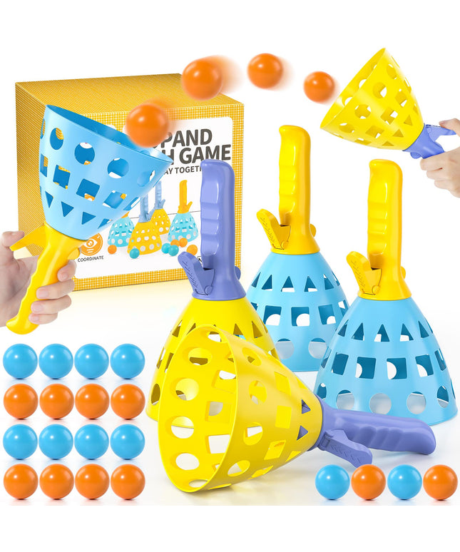 TEMI Pop Pass Catch Ball Game with 4 Catch Launcher Baskets and 20 Balls, Beach Toys Backyard Outdoor Indoor Game Age 3 4 5 6 7 8 9 10+ Years Old Boys Girls Kids Adults Family Christmas Easter Gifts