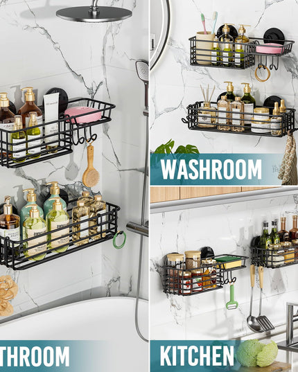TAILI Shower Caddy Suction Cup 2 Pack with Hooks & Soap holder