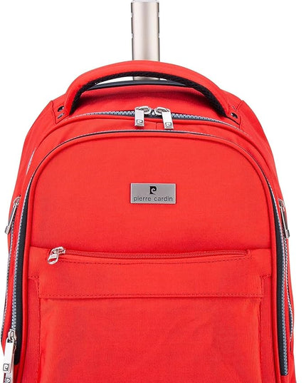 Pierre Cardin Trolley backpack School bag 3 PCS set All in One 2 BIG WHEEL Rolling Backpack Include Pencil case, Lunch bag and trolley backpack UNISEX PC87067-Red