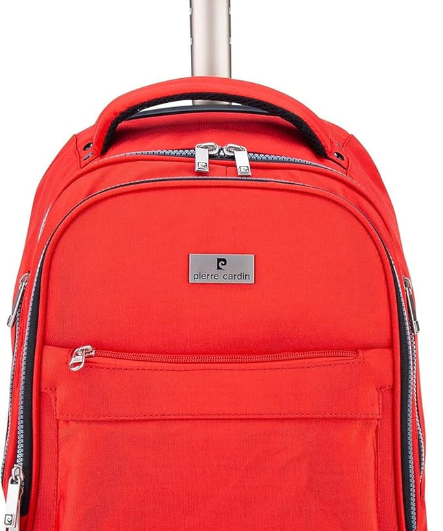 Pierre Cardin Trolley backpack School bag 3 PCS set All in One 2 BIG WHEEL Rolling Backpack Include Pencil case, Lunch bag and trolley backpack UNISEX PC87067-Red
