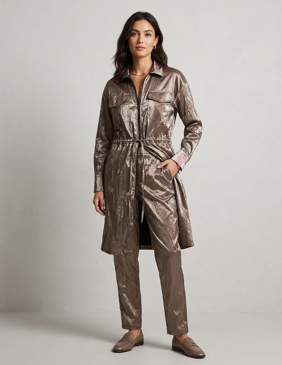 Fashion factory Metallic Shimmer Cargo Utility Two-Piece Set  gray women